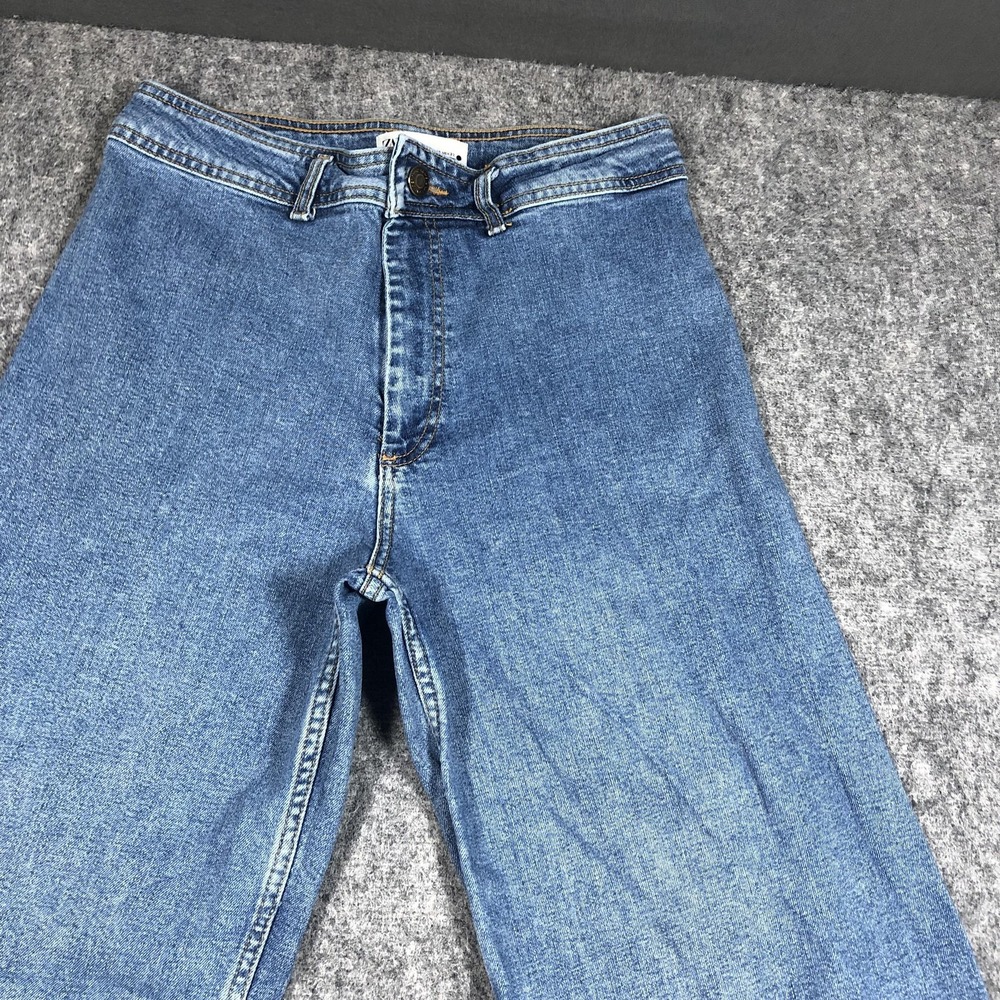 Zara Jeans Womens 10 Medium Wash High Rise Wide Leg Crop Raw Hem Relaxed Denim - Picture 4 of 16